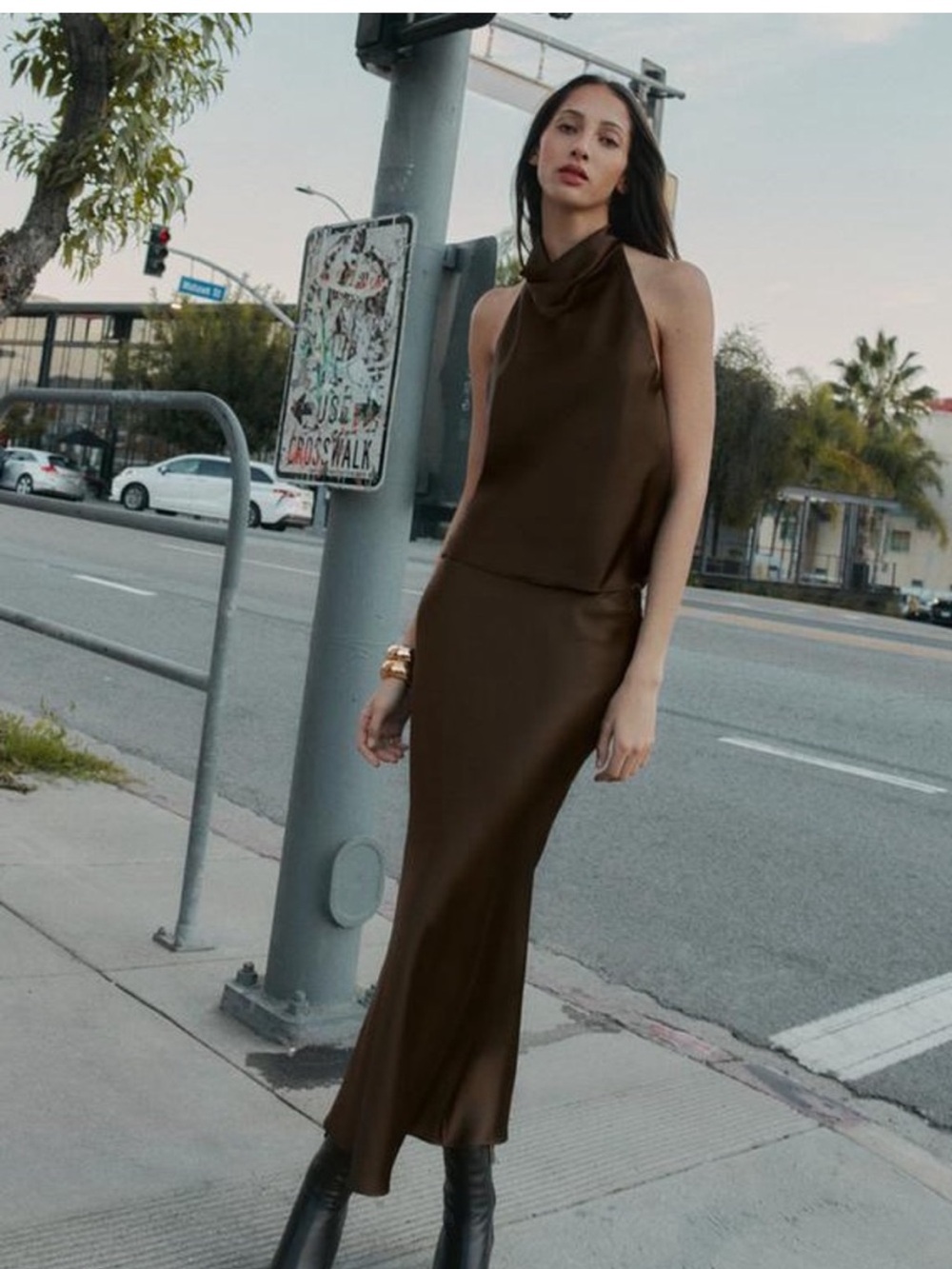 NWT. Zara Dark Aubergine Satin Effect Midi Skirt. Size M.